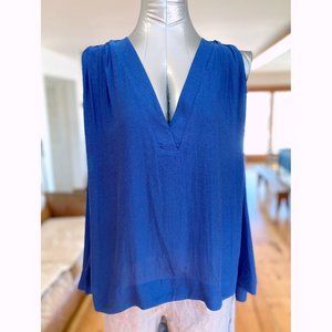Free People Bold Blue Flowing Blouse with Beautiful Back Detailing